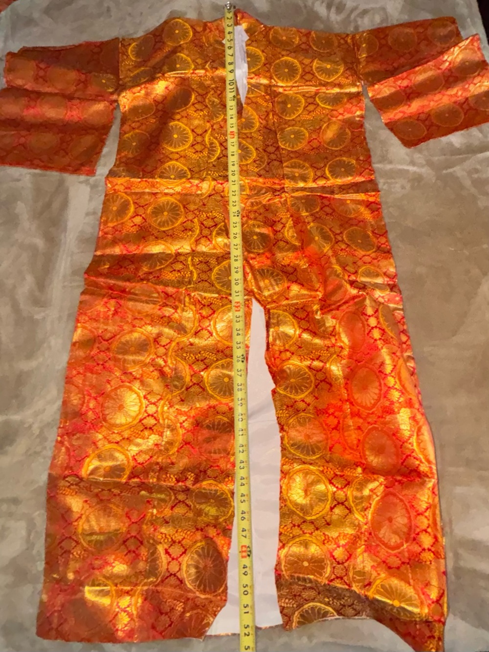 Vintage Japanese Silk Brocade Kimono Robe Large Metallic Orange & Gold Pattern - Picture 7 of 15